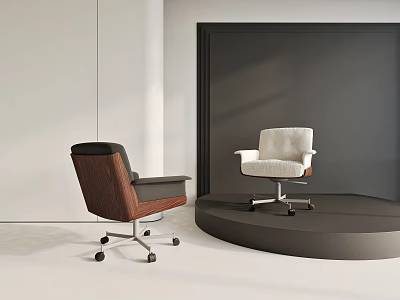 Two Stylish Office Chairs Brown Black White With Swivel Base In Modern Interior 3d model
