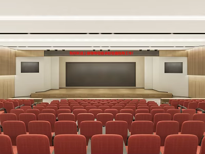 Modern Conference Room Interior Design With Large Screen Red Seats And Wooden Walls 3d model