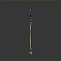 Decorative Staff With Green Diamond Top Wing Structure Red Ornament Brown Shaft And Green Sphere