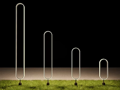 Commercial Equipment Metal Ring Structures With Various Heights And Black Bases On Green Grass 3d model