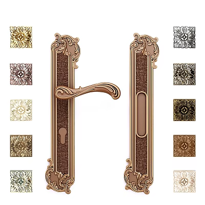 Vintage Ornate Brass Door Handle Featuring Intricate Carvings And Decorative Plates 3d model