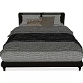 Modern Double Bed With Gray Black Bedding Striped Patterns Pillows And Dark Frame 3d model