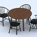 Stylish Round Wooden Dining Table Set with Four Black High Back Chairs 3d model