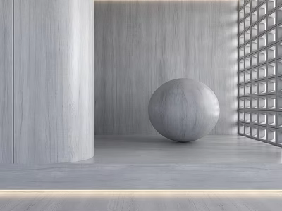 Modern Gray Wooden Wainscoting Interior With Cylindrical Structure Spherical Decor And Lattice Wall 3d model