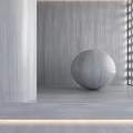 Modern Gray Wooden Wainscoting Interior With Cylindrical Structure Spherical Decor And Lattice Wall