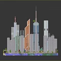 Urban Modern Architecture Model Featuring Skyscrapers Green Spaces And Water Bodies