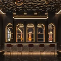 Luxury Jewelry Store With Exquisite Craftsmanship Black Walls Gold Accents And Elegant Lighting Decor