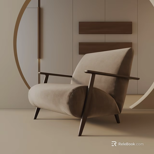 Modern Upholstered Leisure Chair With Wooden Armrest And Curved Back Design 3d model 