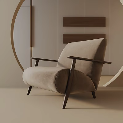 Modern Upholstered Leisure Chair With Wooden Armrest And Curved Back Design 3d model