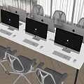 Modern Office Desk Workspace With Multiple iMac Monitors And Ergonomic Office Chairs 3d model
