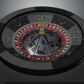 Household Roulette Wheel With Blue Black Red Numbered Slots And Golden Axis