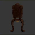 Red Upholstered Single Chair With Carved Wooden Frame And Curved Legs