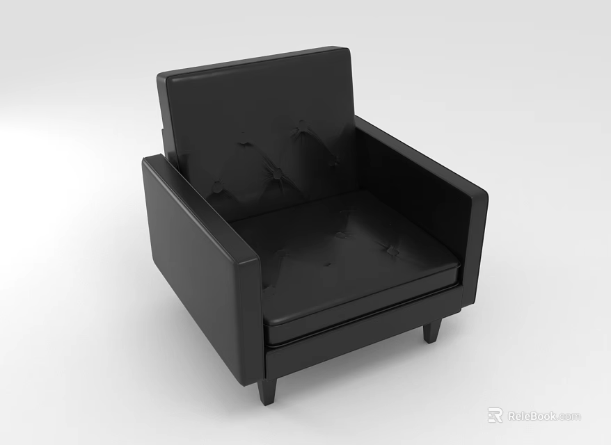 Black Modern Single Sofa With Armrest Backrest Simple Design And Wooden Legs 3d model 