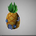 Cute Pineapple House Home For Small Forest Animals With Green Leaves And Blue Door