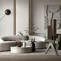 Quiet sofa tea table combination leisure chair fireplace floor lamp 3d model