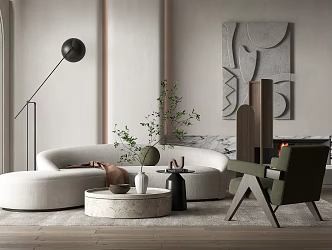 Quiet sofa tea table combination leisure chair fireplace floor lamp 3d model