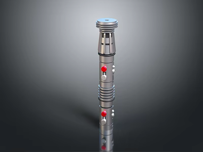 Silver Metallic Weapon With Red Accents And Segmented Ring Design Structure 3d model