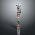 Silver Metallic Weapon With Red Accents And Segmented Ring Design Structure
