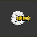 Toy Bee On White Petal Flower With Yellow Center Green Stem And Gray Background