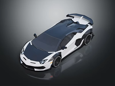 Sleek White Super Sports Car With Carbon Fiber Roof And Rear Spoiler 3d model