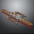 3D Designed Battleship Water Vessel With Orange Deck White Structures And Red Bottom Edges