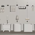 Bathroom Interior With White Sinks And Wall Mounted Cleaning Tools 3d model