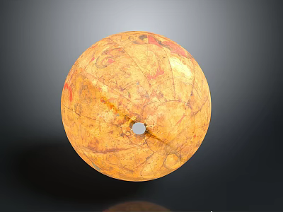 Tan Colored Decorative Globe With Detailed Map Patterns And Metal Dot 3d model