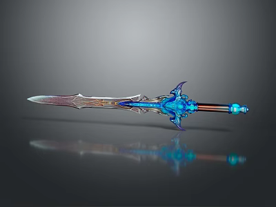 Fantasy Decorative Sword With Blue Ornamental Details And Shiny Metallic Blade 3d model