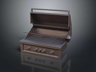 Outdoor Grill With Dark Brown Finish Open Lid And Knob Controls Grill Grates 3d model