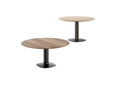 Two Round Dining Tables With Wooden Tops And Black Metal Legs 3d model