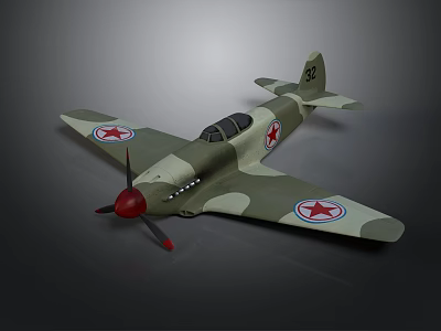Camouflage Painted Model Airplane With Red Star Symbols Red Propeller And Tail Number 98 3d model