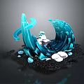 Blue Wave Shaped Scene Component With White Stones And Black Granular Base 3d model
