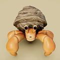3D Rendered Hermit Crab With Large Eyes Orange Claws And Stone Like Shell