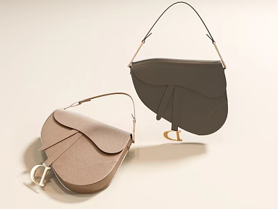 Fashionable Light Brown and Dark Gray Saddle Bags with Shoulder Straps and Metal Buckles 3d model
