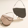 Fashionable Light Brown and Dark Gray Saddle Bags with Shoulder Straps and Metal Buckles