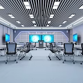 School Modern Classroom Featuring Neatly Arranged Desks Chairs Large Screens And Ceiling Lights