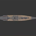 Detailed Warship Model With Gray Deck Red Hull And Naval Cannons