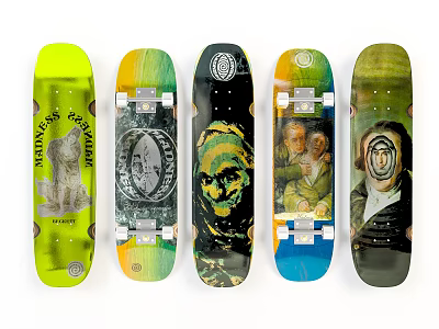 Vibrant Skateboards Featuring Various Artistic Graphics And Unique Design Styles 3d model
