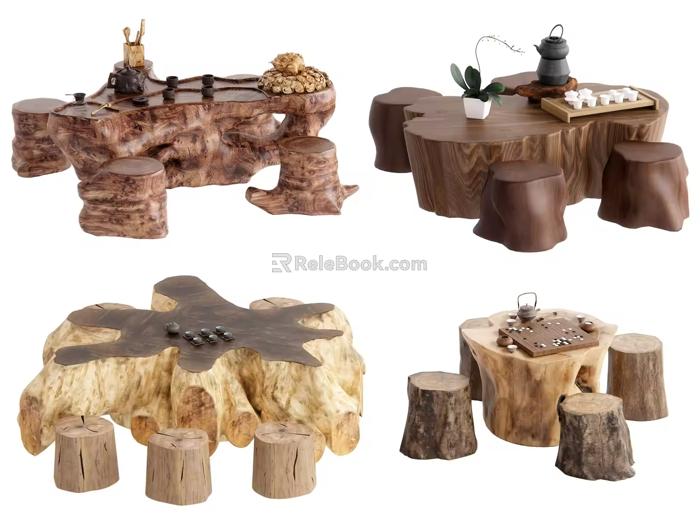 New Chinese Tea Table Root Carving Tea Table 3d model