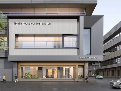 Modern Whole House Customization Storefront with Large Windows Green Plants and Entrance Design 3d model