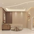 Elegant Beauty Hair Salon Interior Design With Neutral Tones Curved Ceiling Lights And Sofa Seating