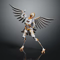 Detailed Mechanical Winged Creature With Gold White Armor And Eagle Like Wings Standing Pose 3d model