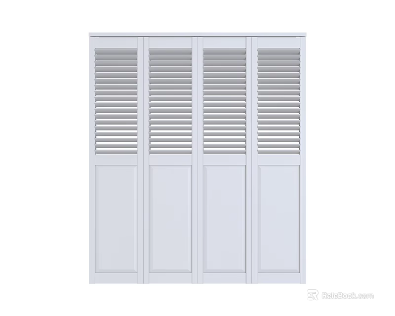 White Wardrobe Design Featuring Louvered Upper Panels And Simple Lower Doors 3d model