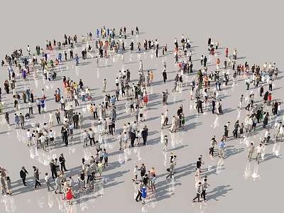 Large Group of People Walking and Standing in Open Area Forming Dense Crowd Scene 3d model