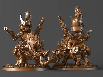 Detailed Warrior Sculpture Carving With Boar Mount And Decorative Helmet 3d model