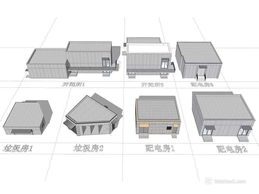 Architectural Design Layouts For Different Garbage And Power Distribution Auxiliary Buildings 3d model 