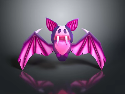 Cartoon Bat Character With Pink Wings Purple Body And Sharp Fangs 3d model