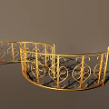 Decorative Golden Metal Railings Featuring Curved Design and Ornate Patterns