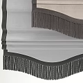 Elegant Beige Roman Shades Featuring Dark Gray Fringes And Layered Linen Fabric Texture