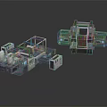 Futuristic Transparent Structure Models With Blue Green Frames And Components